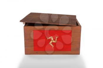 Wooden crate isolated on a white background, product of Isle of Man