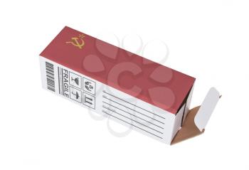 Concept of export, opened paper box - Product of USSR