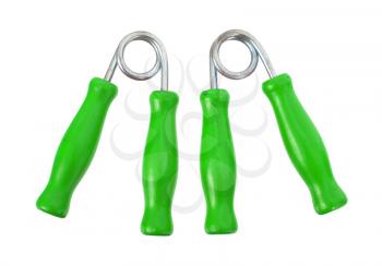 Hand grip equipment for exercise isolated on white background, green