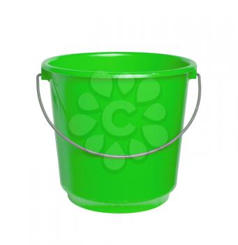 Single green bucket isolated on a white background