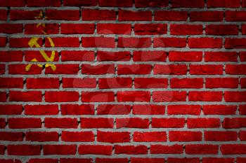 Dark brick wall texture - flag painted on wall - USSR