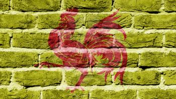 Very old dark red brick wall texture, flag of Wallonia