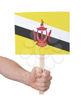 Hand holding small card, isolated on white - Flag of Brunei