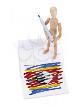 Wooden mannequin made a drawing of a flag - Swaziland