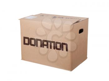 Closed cardboard box, isolated on a white background, donation