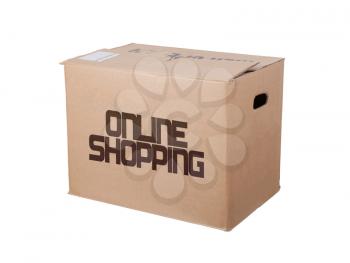Closed cardboard box, isolated on a white background, online shopping