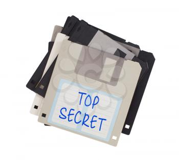 Floppy disk, data storage support, isolated on white - Top secret