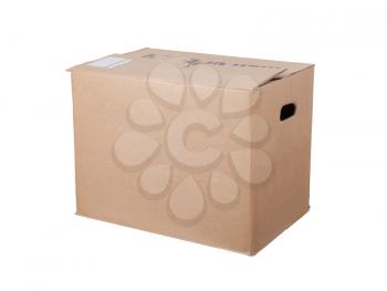 Closed cardboard box, isolated on a white background