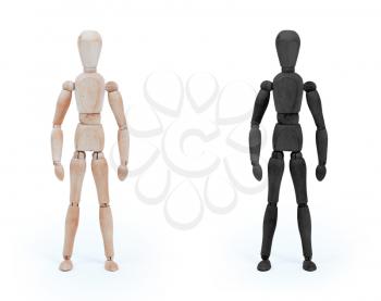 Wood figure mannequin - black and white, isolated