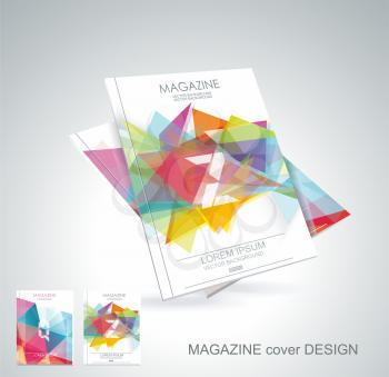 Magazine cover with pattern of geometric shapes, texture with flow of spectrum effect. 