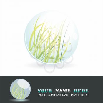 Sphere with grass inside, vector shiny ball. Eco symbol.
