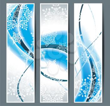 Greeting cards with snowflakes and blue waves.