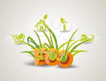 Ecology icon set. Letters ECO with green grass.