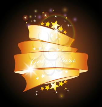 beautiful vector label sign with stars and gold ribbon 