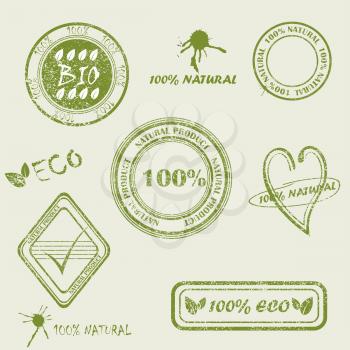 NATURAL PRODUCT written inside the stamp. Green grunge rubber stamp with the text. 