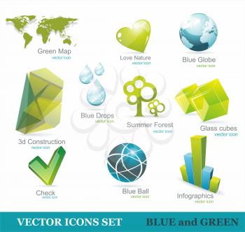 Eco friendly icon set in green and blue