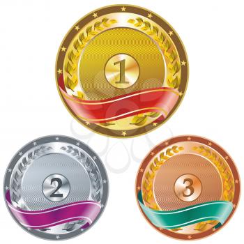 Three detailed vector medals with room for your texts or images - gold, silver and bronze 