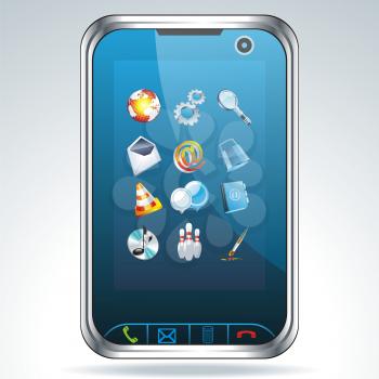 Mobile phone with icons, smartphone realistic vector illustration. Original design. 