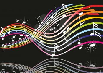 Music notes on staves. Vector music background.