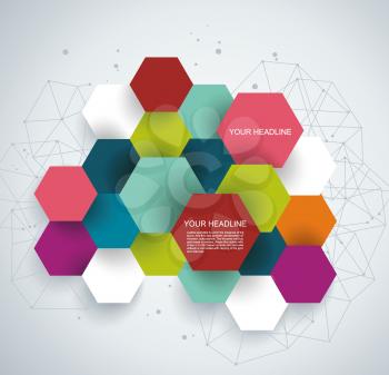 Modern Design with paper hexagones. Can be used for web design, timeline and workflow layout.
