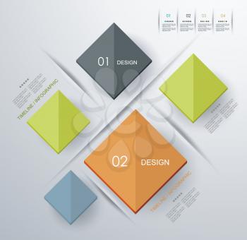 Modern infographics process template with 3d smooth squares. Can be used for web design, timeline and workflow layout.