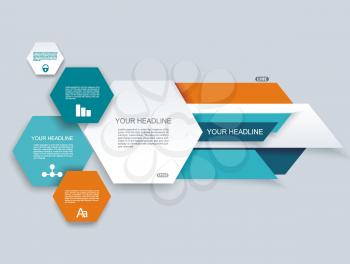 Modern infographics process template with paper hexagones. Can be used for web design, timeline and workflow layout.