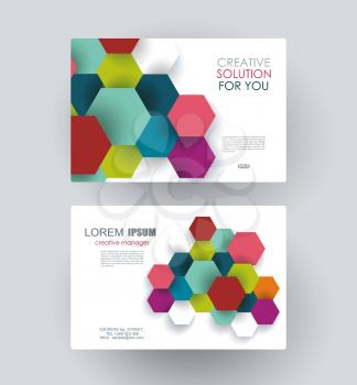 Business card design with paper hexagons composition, vector illustration.