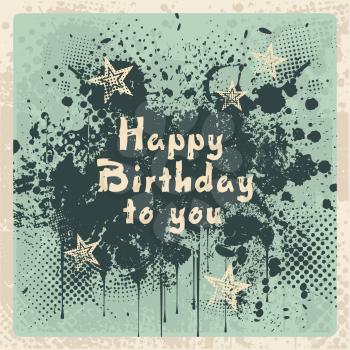 Happy Birthday Card, vintage design.Can use as a new, clean background, able grunge effects  easily removed.