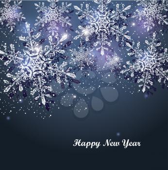 Dark blue winter abstract Christmas background with snowflakes. Vector illustration.