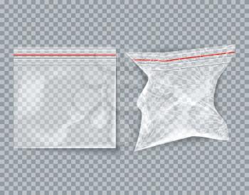 ouple of transparent empty plastic packaging new and crumpled . EPS10 Vector