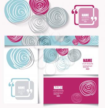 Colorful  card set with flower design. Can be used as greeting, wedding, invitation, business cards and create portfolio.