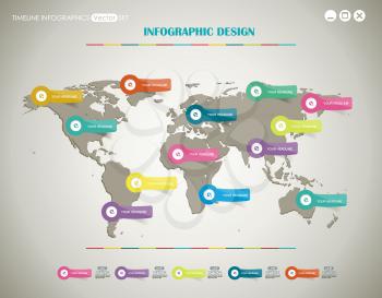 Vector colorful globe map with color stickers.