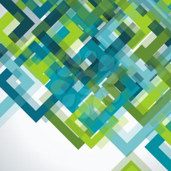 Bright geometric background from blue and green transparent frames, vector texture pattern.