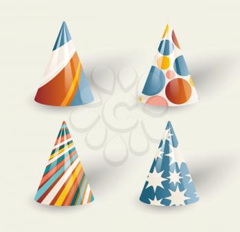 Set of party paper hats, retro style.
