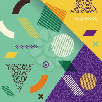Retro design templates for brochure covers, banners, flyers and posters with abstract shapes, memphis geometric flat style. 
