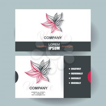 Business cards design with abstract red flower icon.