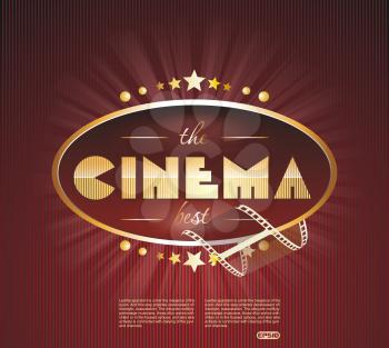 The retro cinema scoreboard with a film and golden stars, vector illustration.