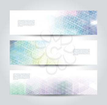 Vector banner set with abstract halftone polygonal design.
