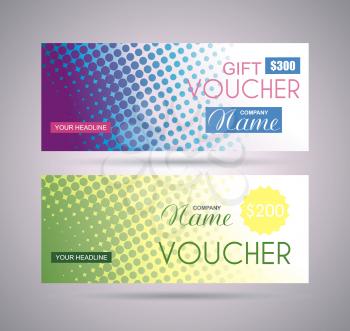 Gift voucher template with creative concept  art style  layout template of  an isolated dots background, vector.