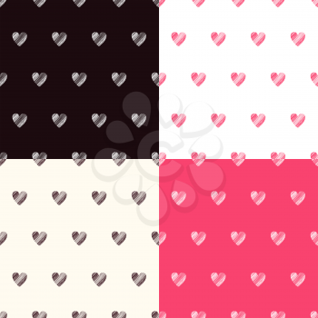Seamless pattern with textured hearts set