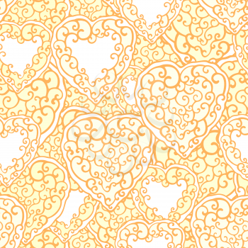 Seamless pattern with ornamental hand drawn doodle hearts