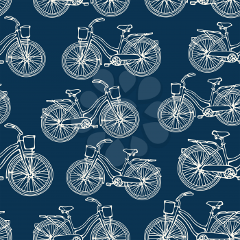 Seamless pattern with outline vintage bicycles
