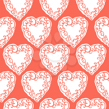 Seamless pattern with decorative doodle ornamental hearts