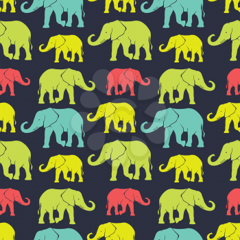 Seamless pattern with hand drawn silhouette elephants