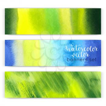 Watercolor hand painted banners set