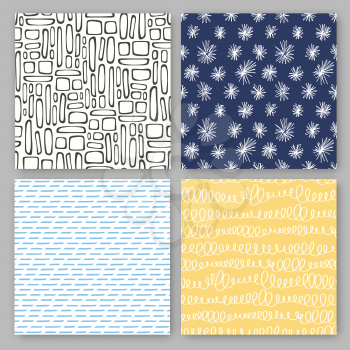 Doodle seamless patterns set. Simple textures
