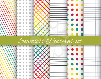 Geometric rainbow and gray seamless pattern set