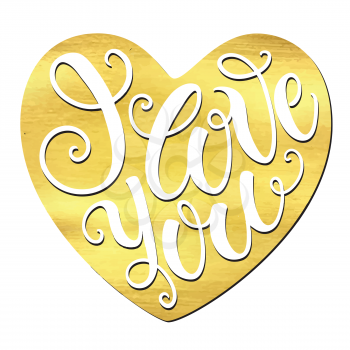 I love you doodle heart shaped hand lettering. Romantic background. Greeting card design template. Can be used for website background, poster, printing, banner. Vector illustration