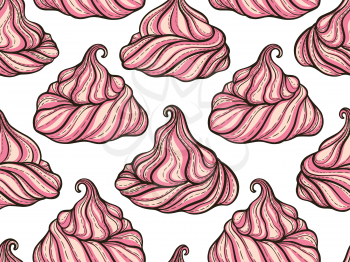 French meringue cookies seamless pattern. Doodle decorative hand drawn vector illustration