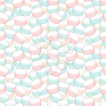 French macarons cookies seamless pattern. Doodle decorative hand drawn vector illustration